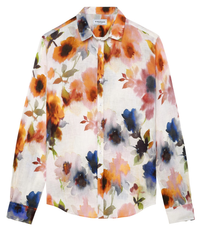 PAMPELONE - Linen shirt with orange flower print