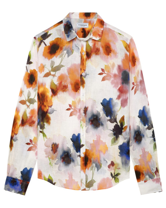 PAMPELONE - Chemise en lin imprimé fleurs orange