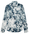 AMORE- Linen shirt in dark navy flower print