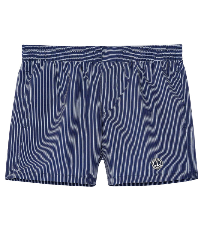 ELVIS - Striped short length navy swimshorts