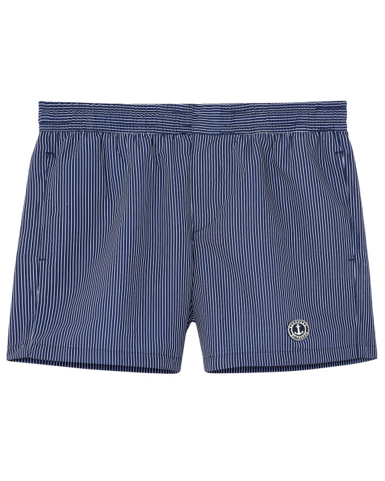 ELVIS - Striped short length navy swimshorts