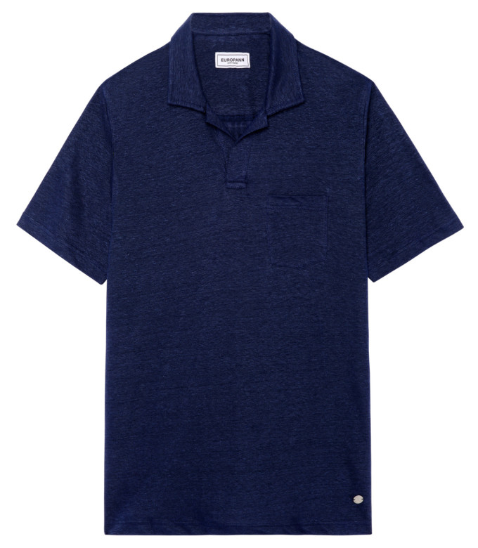 LUKE - Polo jersey lin marine