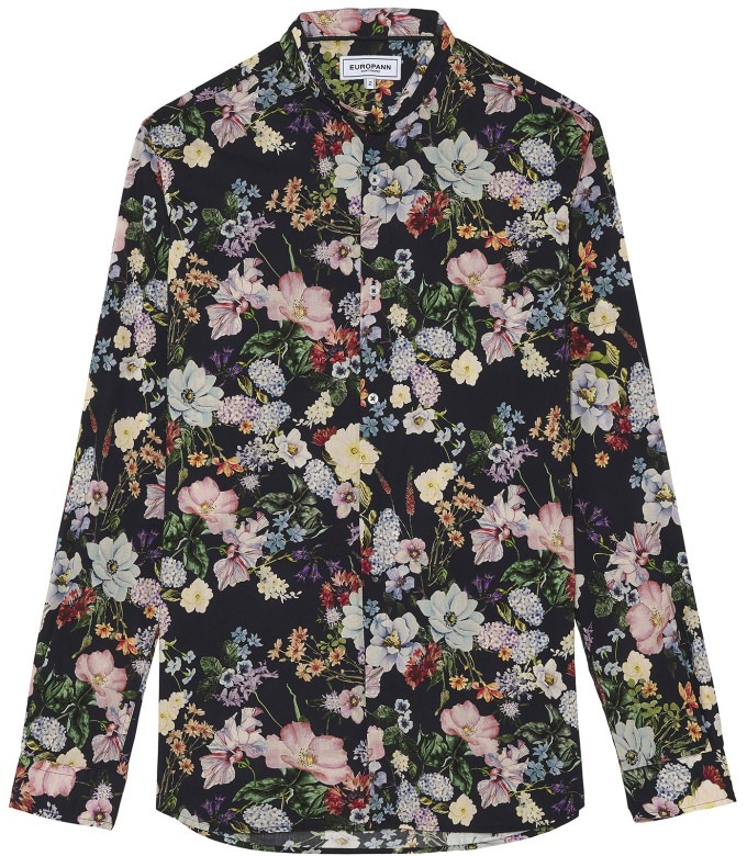 FLOWER - Cotton navy blue flower printed shirt