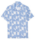 DALI - Chemise manches courtes en lin imprimé géométrique océan