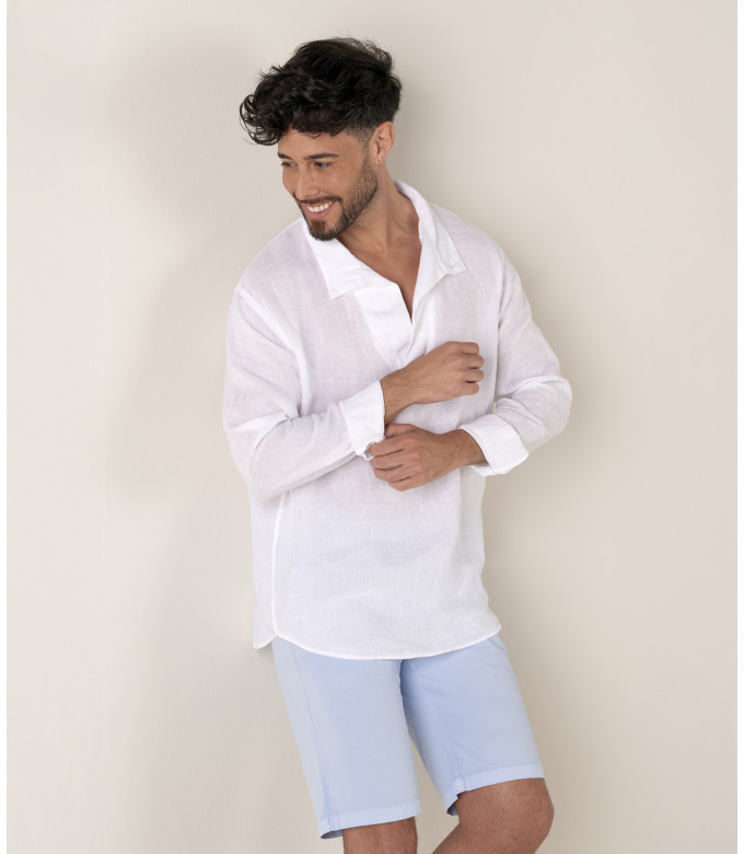 JAVA - Linen sailor collar shirt in white