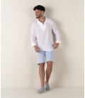 JAVA - Linen open collar shirt in white