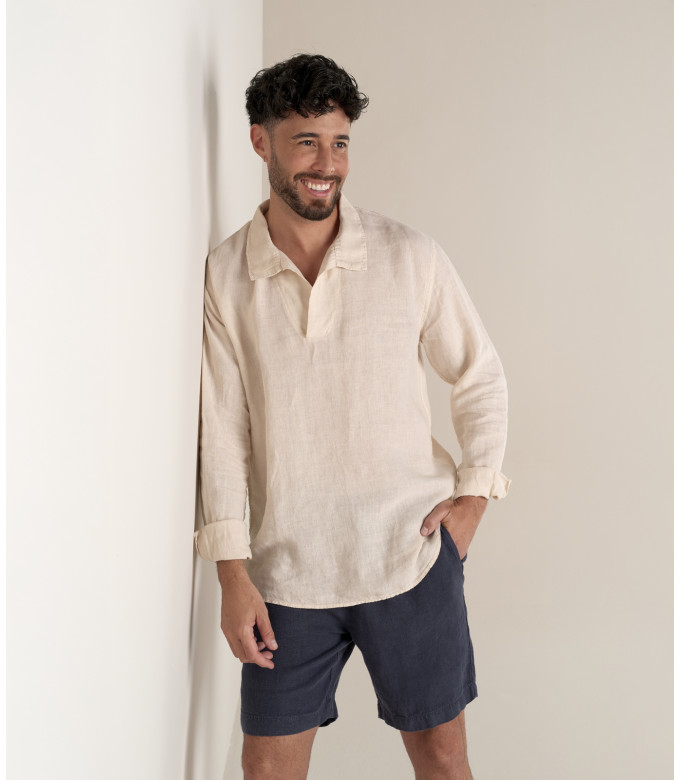 JAVA - Linen sailor collar shirt in beige