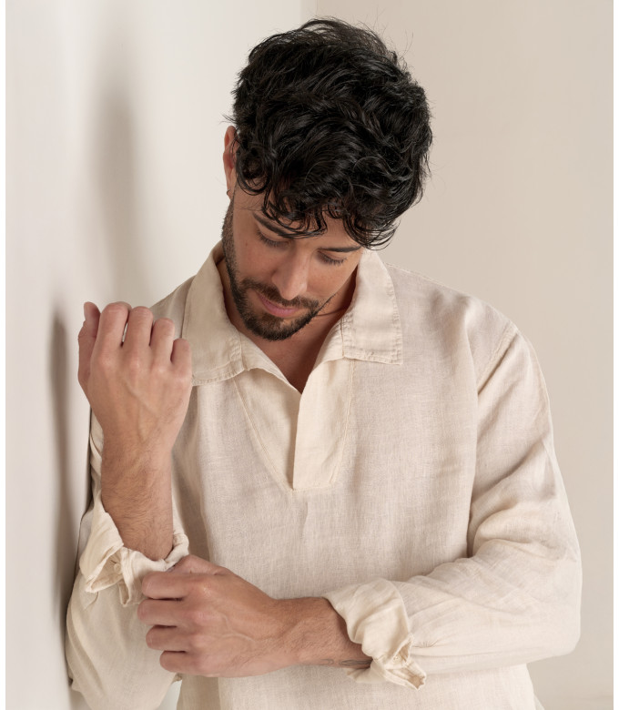 JAVA - Linen sailor collar shirt in beige
