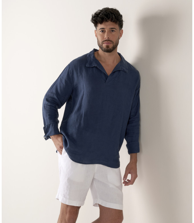 JAVA - Linen sailor collar shirt in navy