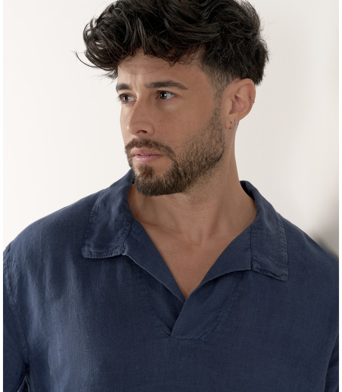JAVA - Linen sailor collar shirt in navy