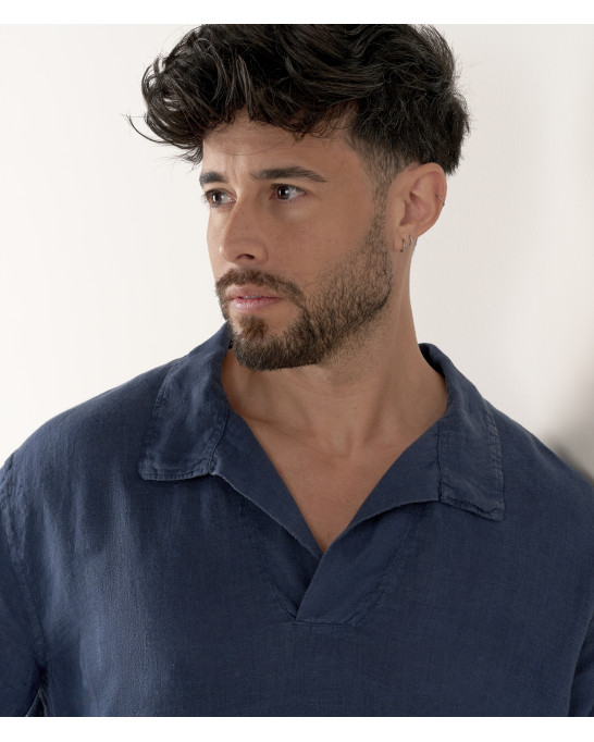 JAVA - Linen sailor collar shirt in navy