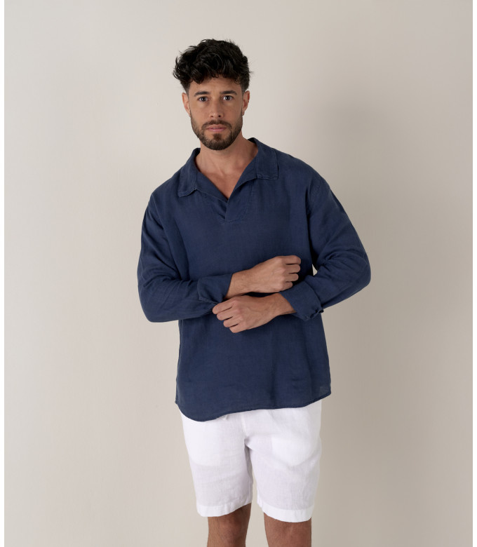 JAVA - Linen sailor collar shirt in navy