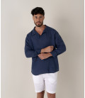 JAVA - Linen open collar shirt in navy