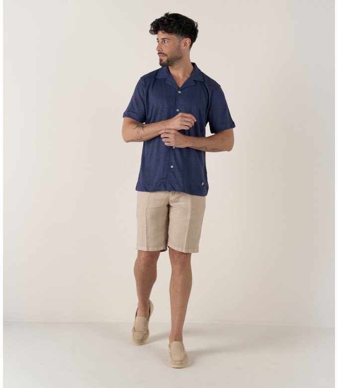 MAUPITI - Chemise manches courtes jersey lin marine