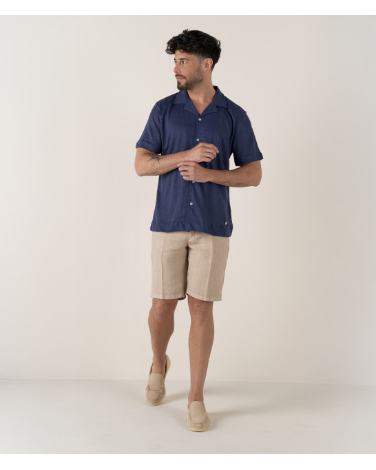 MAUPITI - Chemise manches courtes jersey lin marine