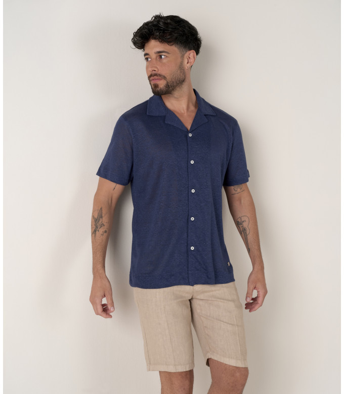 MAUPITI - Chemise manches courtes jersey lin marine