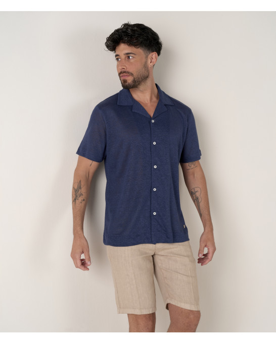 MAUPITI - Chemise manches courtes jersey lin marine