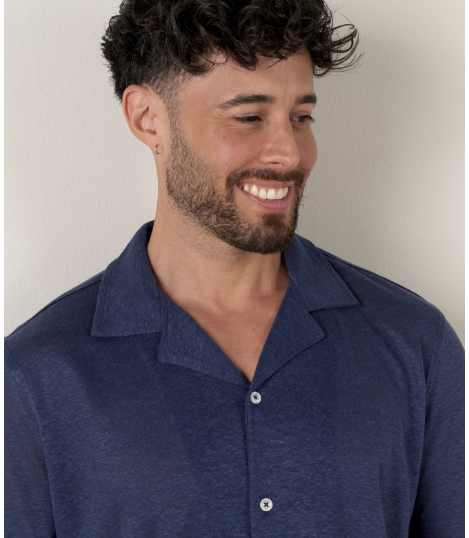 MAUPITI - Chemise manches courtes jersey lin marine