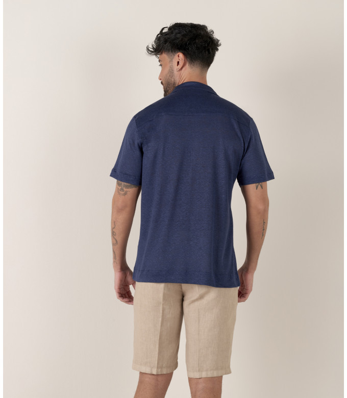 MAUPITI - Chemise manches courtes jersey lin marine