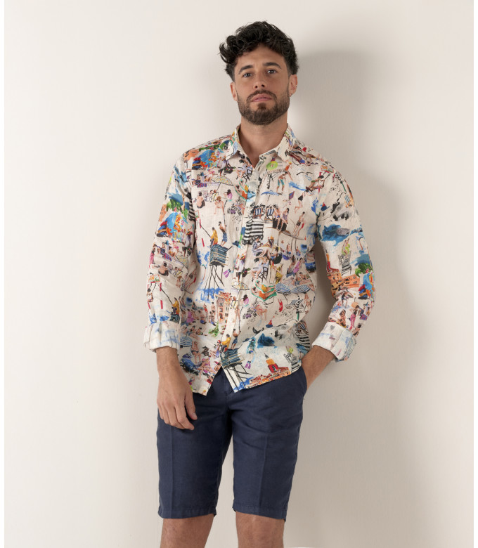 PLAYA - Linen shirt ecru St Tropez print ecru