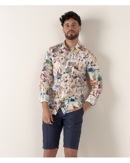 PLAYA - Linen shirt ecru St Tropez print ecru