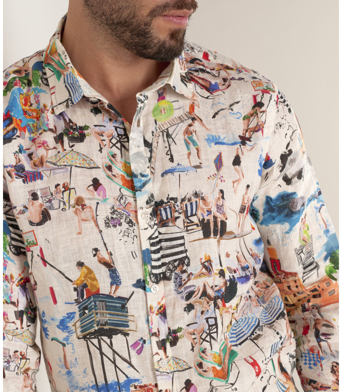 PLAYA - Linen shirt ecru St Tropez print ecru