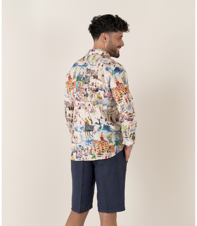 PLAYA - Linen shirt ecru St Tropez print ecru