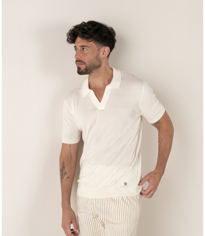CORY - Polo en maille fine écru