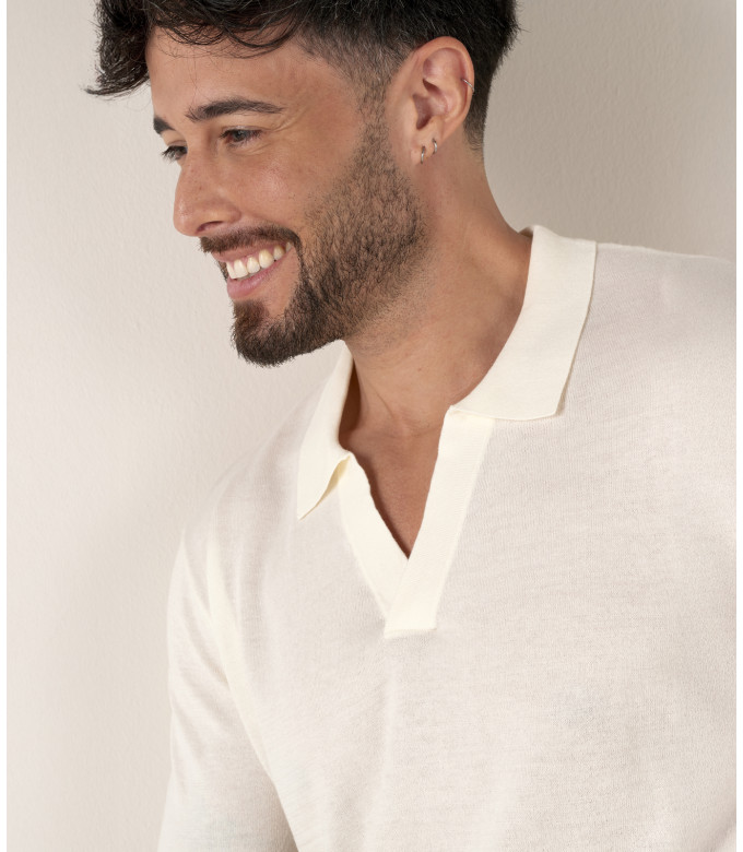 CORY - Polo en maille fine écru
