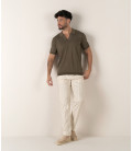 CORY - Fine knit khaki polo