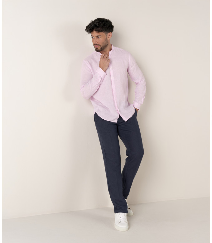STAN - Camisa de lino con cuello Mao, rosa