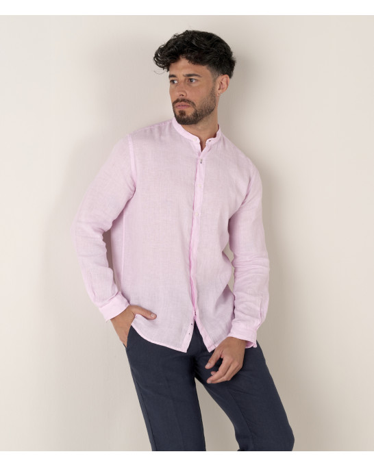 STAN - Camicia di lino con colletto Mao, rosa