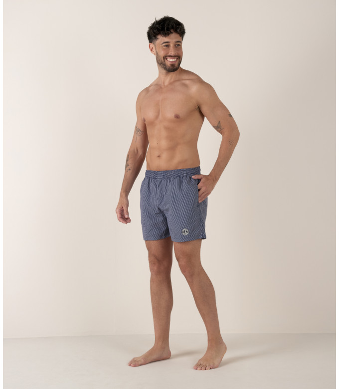 ELVIS - Striped short length navy swimshorts