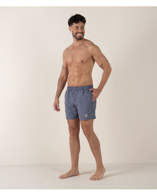ELVIS - Striped short length navy swimshorts