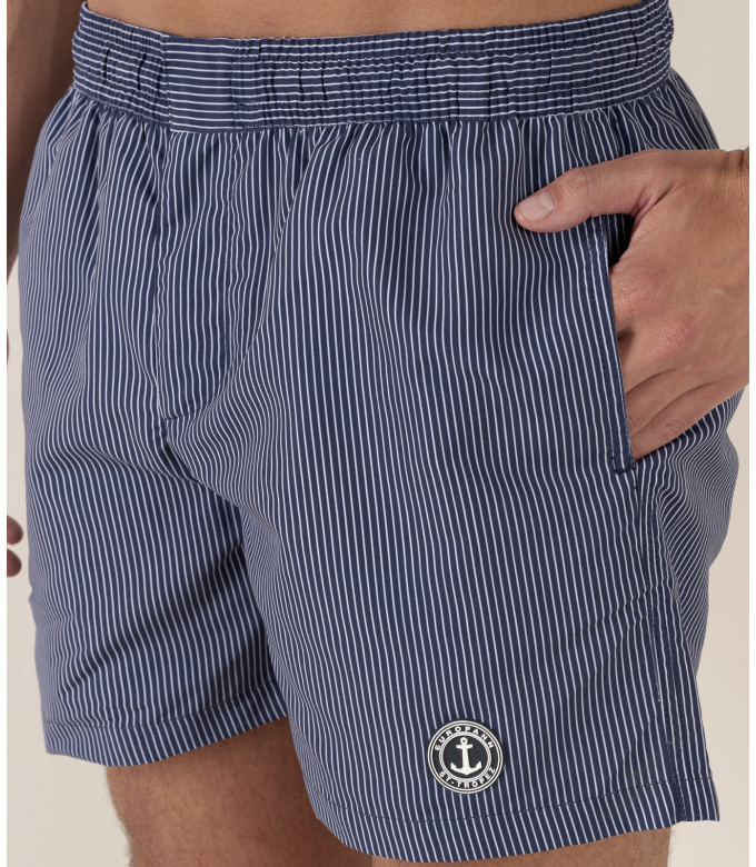 ELVIS - Striped short length navy swimshorts