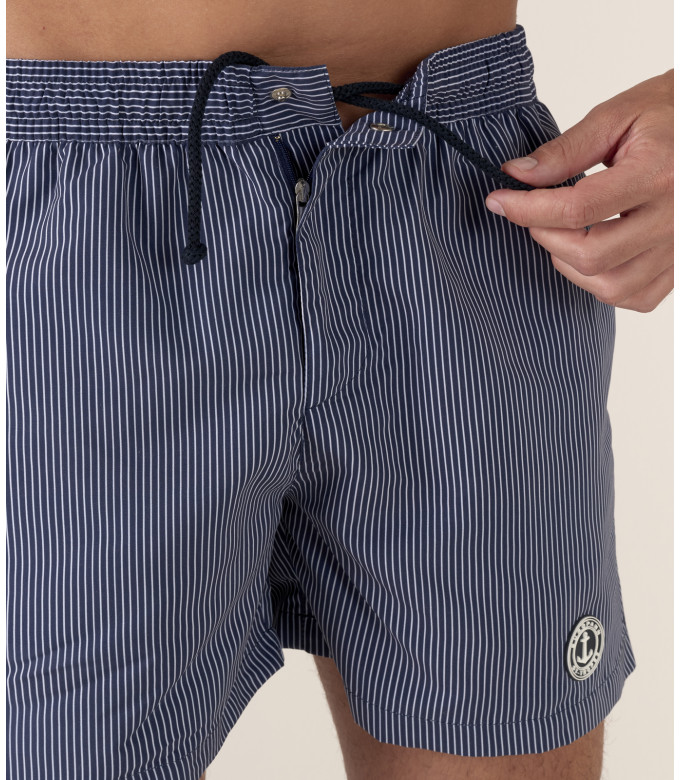 ELVIS - Striped short length navy swimshorts