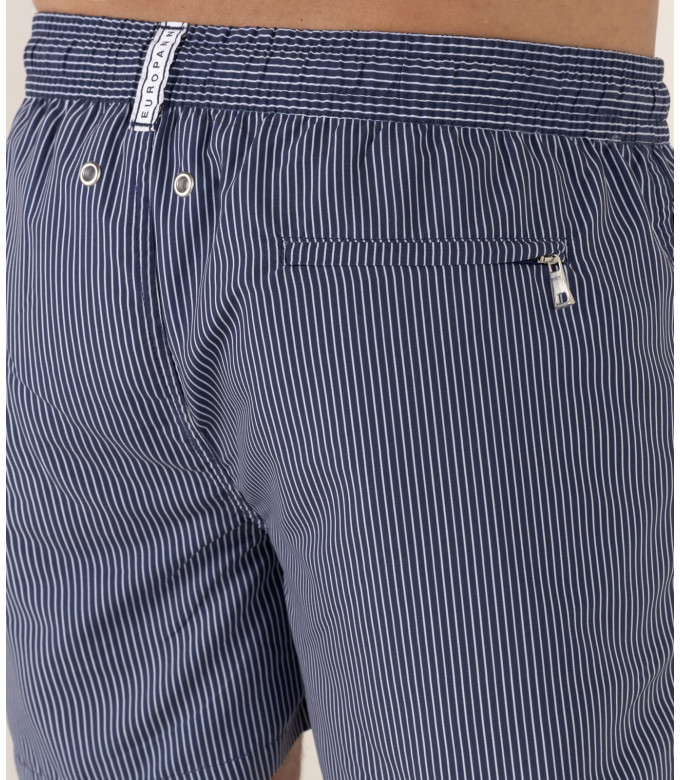 ELVIS - Striped short length navy swimshorts