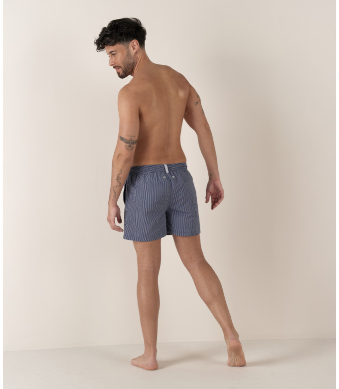 ELVIS - Striped short length navy swimshorts