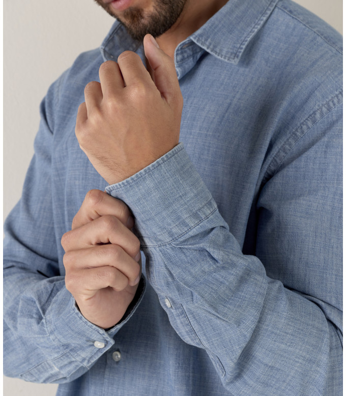 CREW - Chemise en coton bleu chambray
