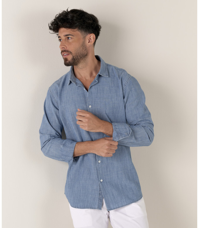 CREW - Cotton shirt in blue chambray
