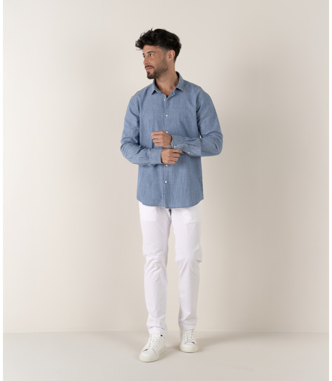 CREW - Cotton shirt in blue chambray