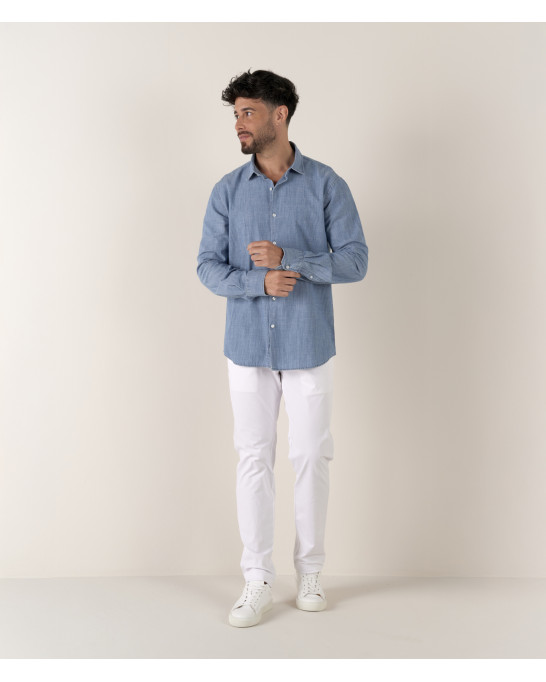 CREW - Chemise en coton bleu chambray