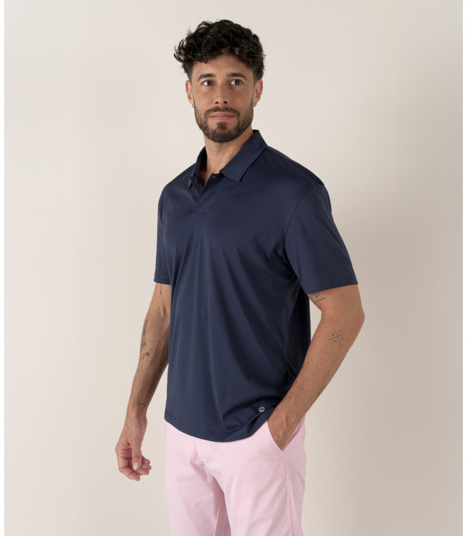 HILLS - Polo jersey coton marine