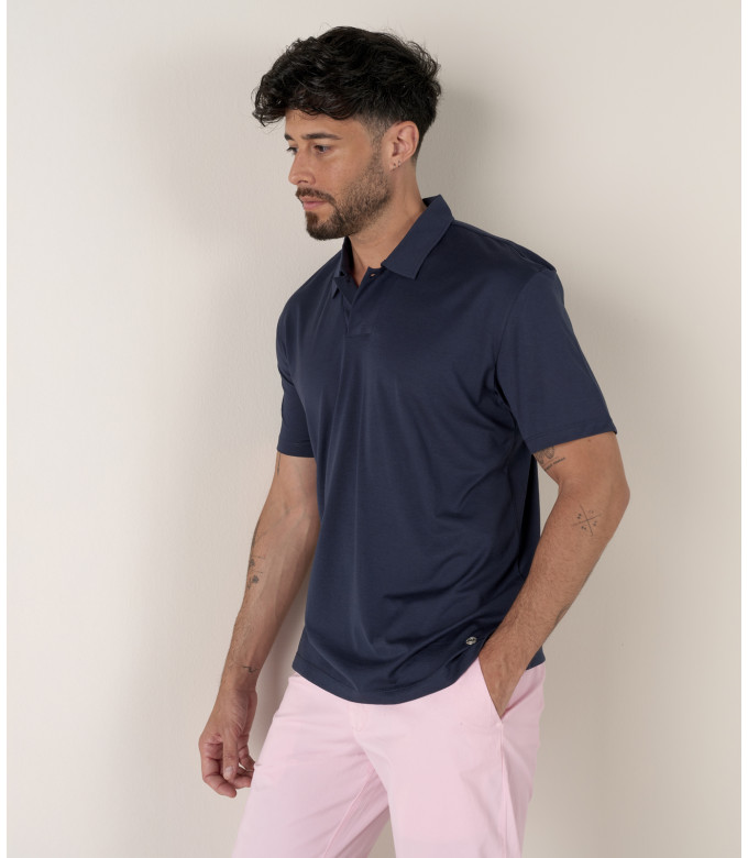 HILLS - Polo jersey coton marine