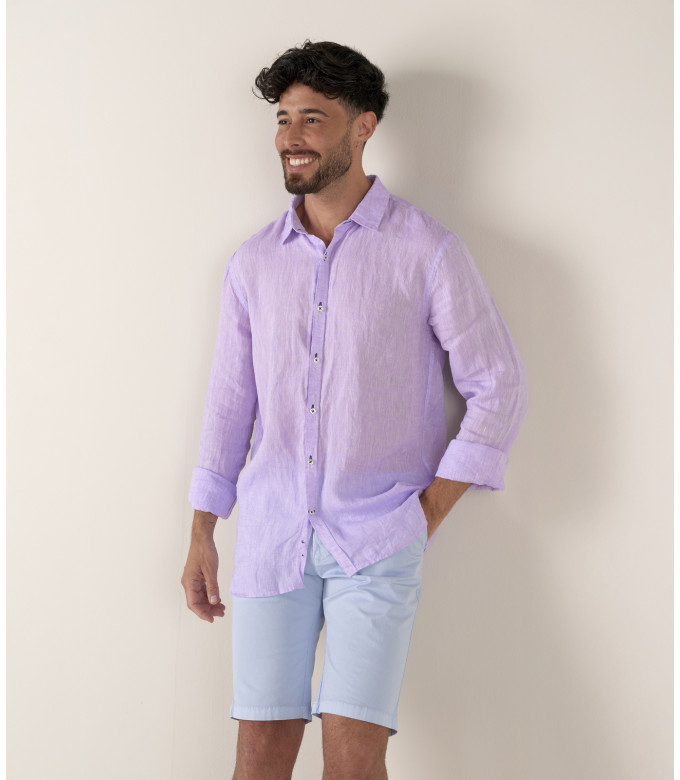 JONAS - Chemise unie lin chiné, blanche