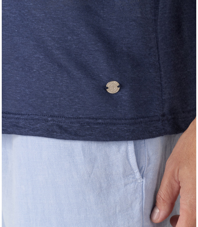 LUKE - Polo jersey lin marine