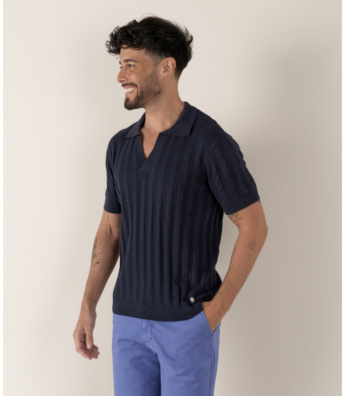 ELIH - Polo en maille fine fantaisie marine