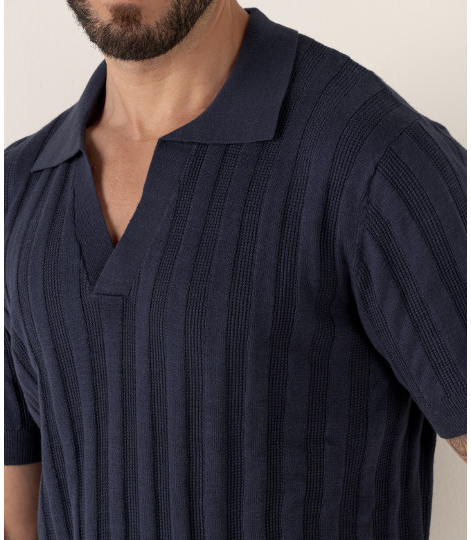 ELIH - Polo en maille fine fantaisie marine