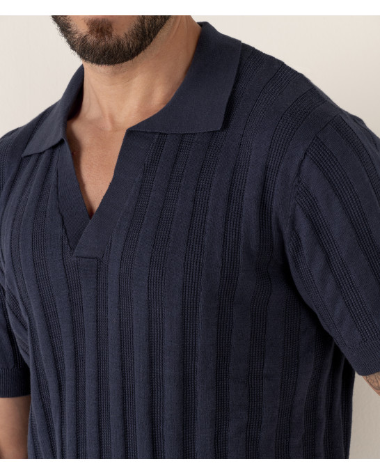 ELIH - Polo en maille fine fantaisie marine