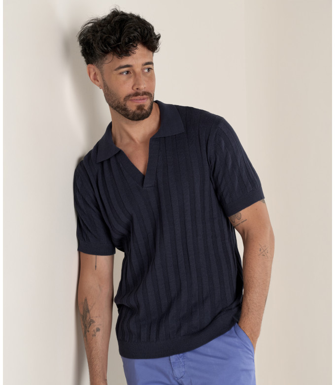ELIH - Polo en maille fine fantaisie marine